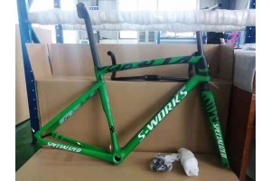 Szénszálas országúti kerékpárváz S-Works Tarmac SL7 vázkészlet tárcsafék terepszínű zöld